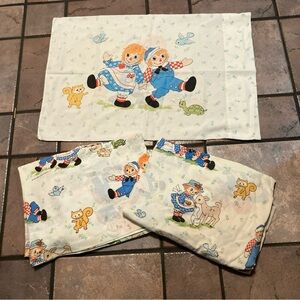 VTG 70s RAGGEDY ANN & ANDY TWIN SIZE Full Set SHEETs BOBBS MERRILL PACIFIC